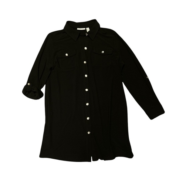 Susan Graver black button down shirt dress size M - Picture 1 of 5